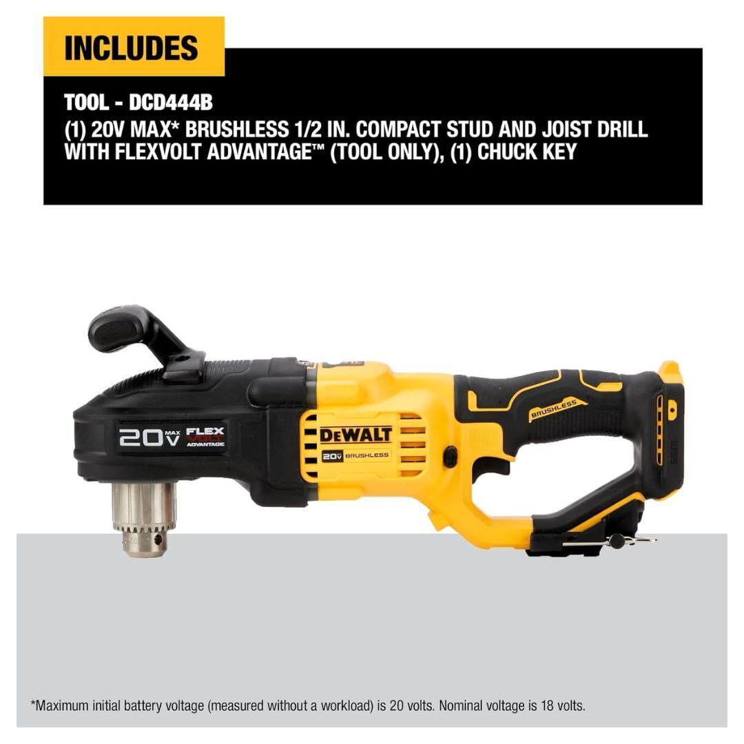 DEWALT 20V MAX* Brushless Cordless 1/2 in. Compact Stud and Joist Drill with FLEXVOLT ADVANTAGE (Tool Only) (DCD444B)