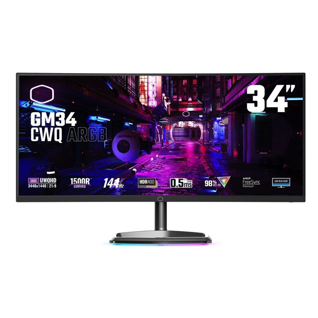 Cooler Master 34 Curved  ARGB Ultra-WQHD 3440 x 1440 Gaming PC Monitor - 144Hz, 0.5ms (MPRT), Curve 1500R, FreeSync Premium