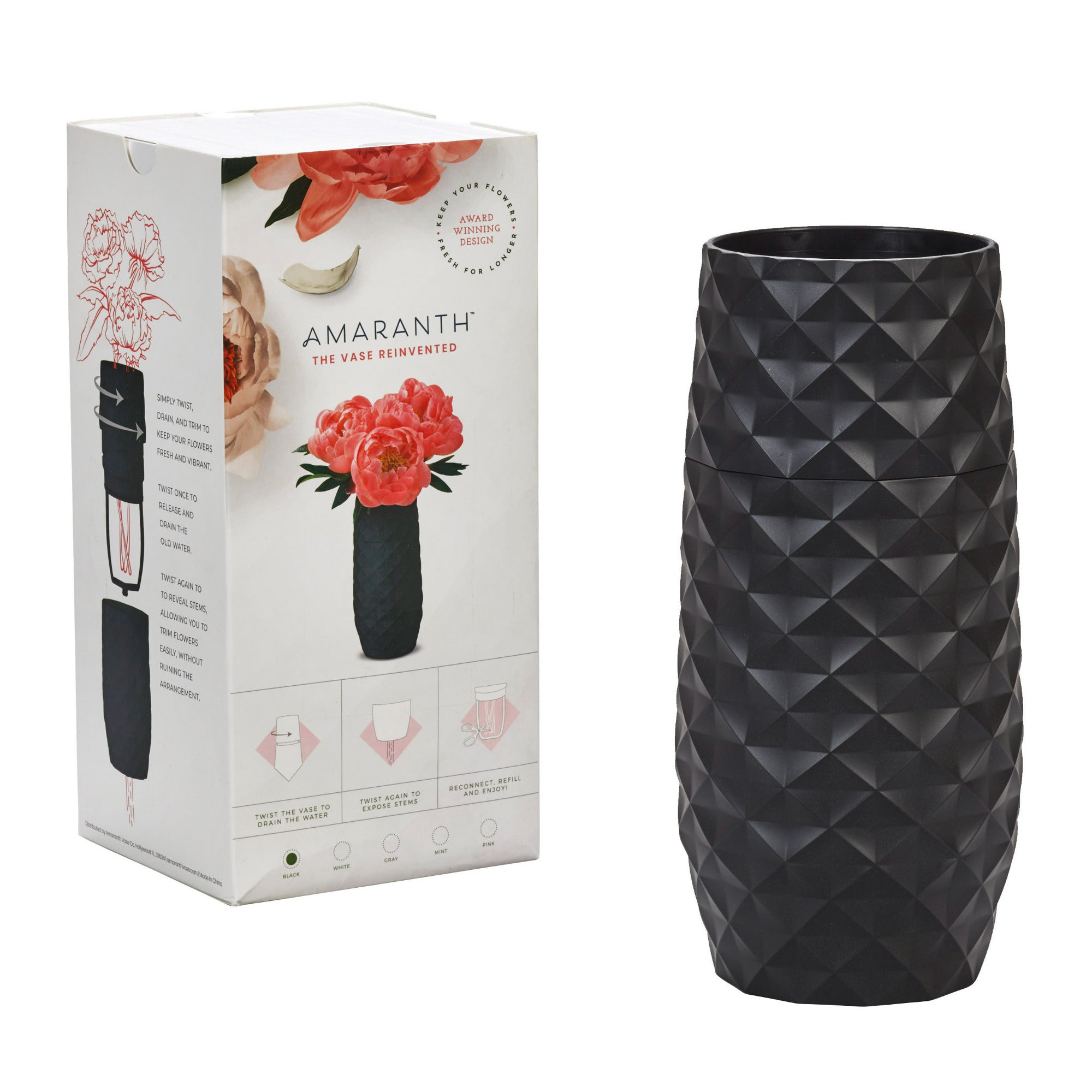 Amaranth 10-Inch Floral Care Impact Resistant Smarter Vase Black Diamond