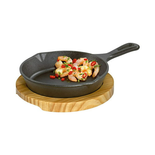 Kchenprofi Serving and Grilling Pan Round (Cast Iron) with Wooden Board