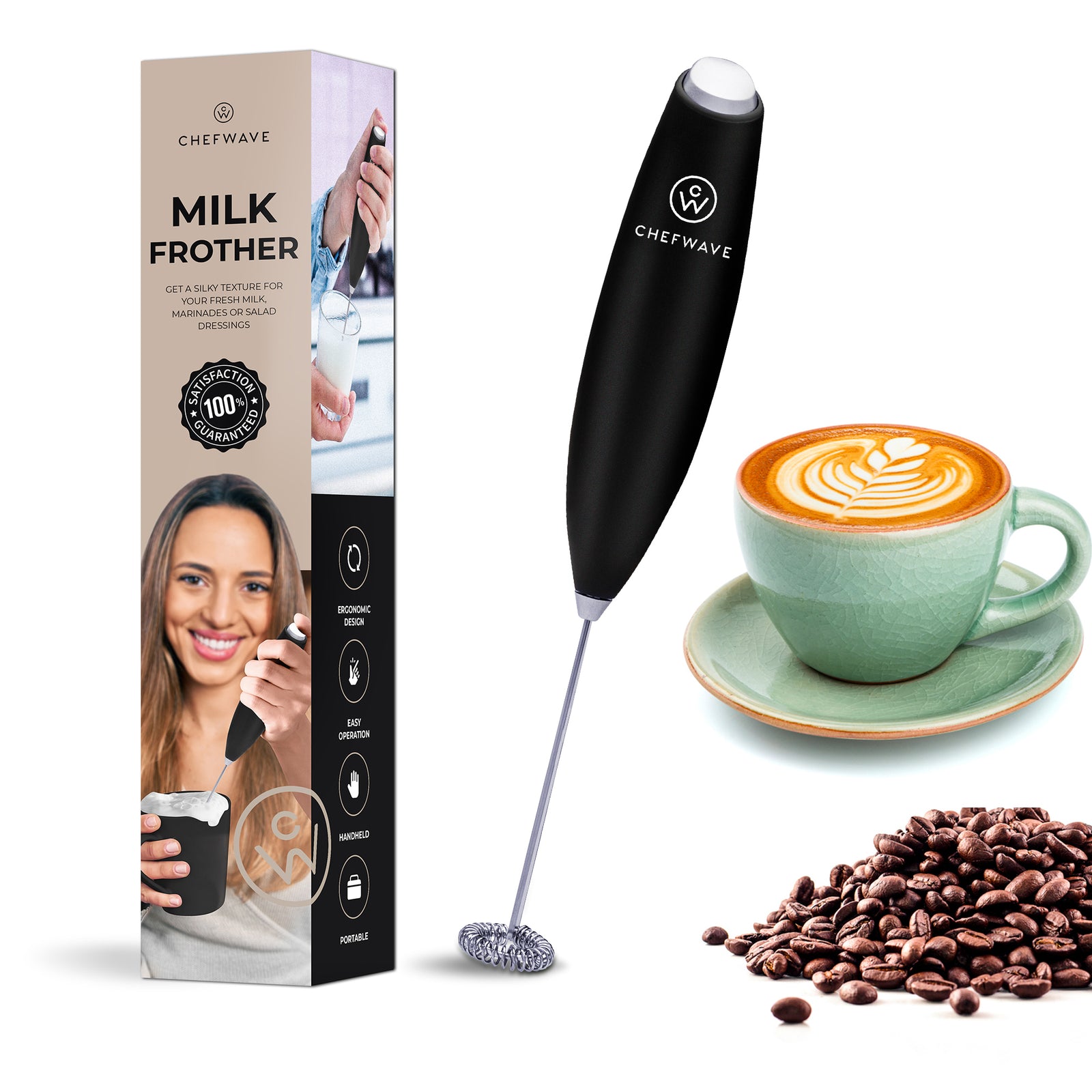 ChefWave Handheld Milk Frother (Black)