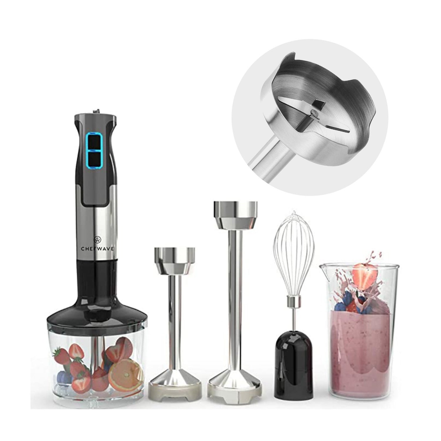 ChefWave Intermix 500-Watt 9-Speed Immersion Hand Blender with Attachments