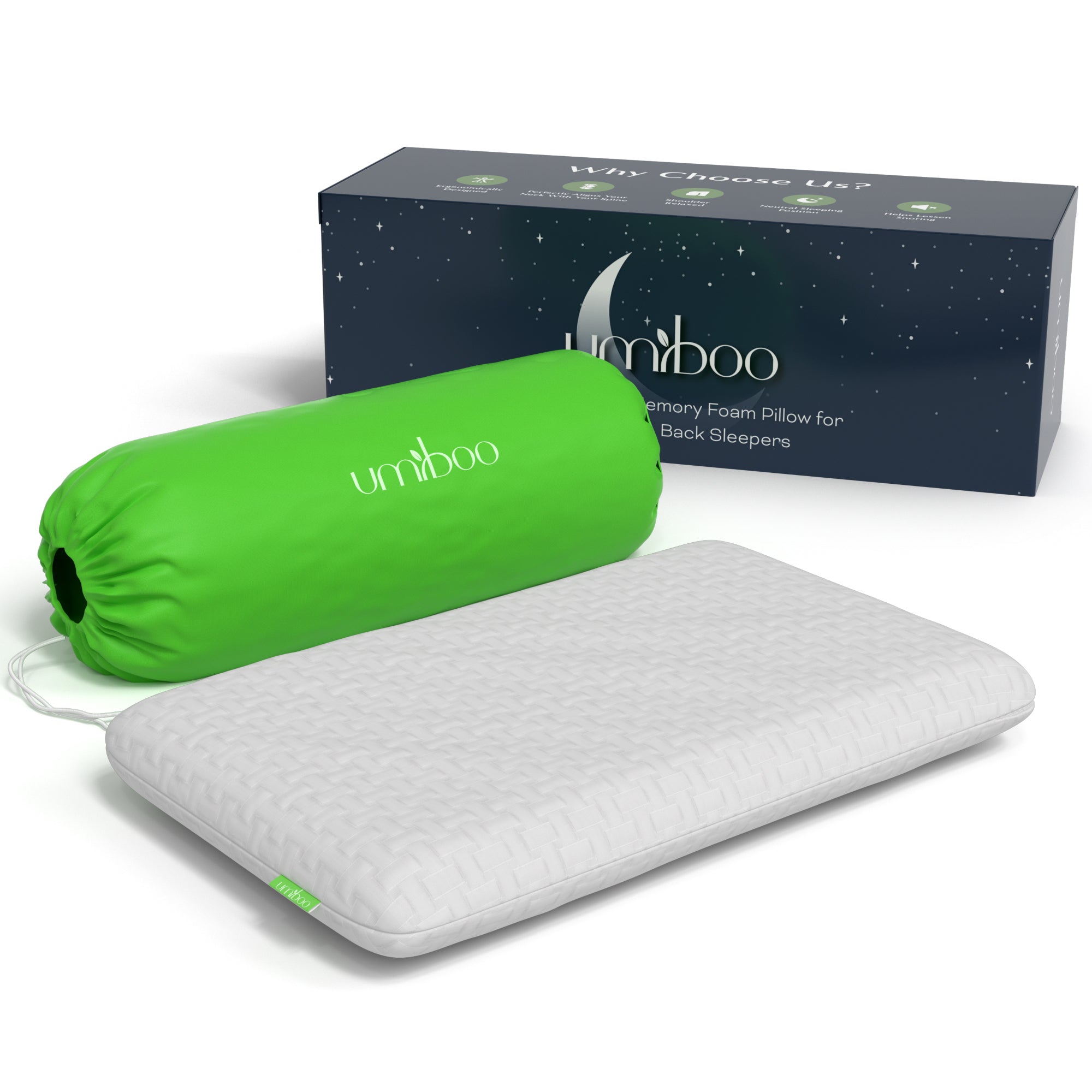 Umiboo Thin 2.5-Inch Memory Foam Pillow for Stomach and Back Sleepers / memory foam (White)