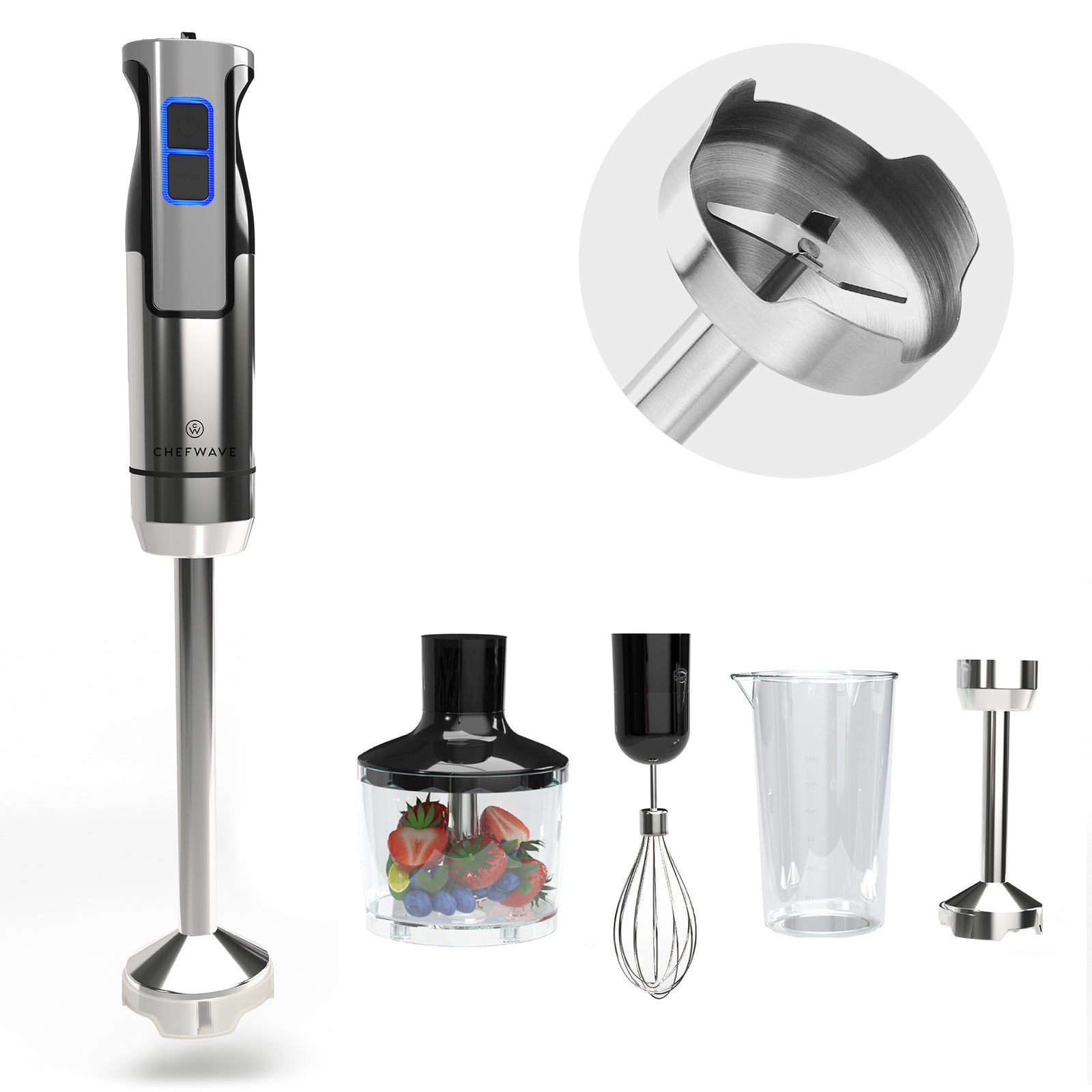 ChefWave Intermix 500-Watt 9-Speed Immersion Hand Blender with Attachments